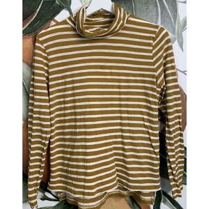 Madewell Top Small Striped Mustard Yellow Turtleneck Long Sleeve Shirt Cotton